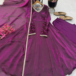 Beautifull Two Tone Color Fendy Silk Mirror Work Gown