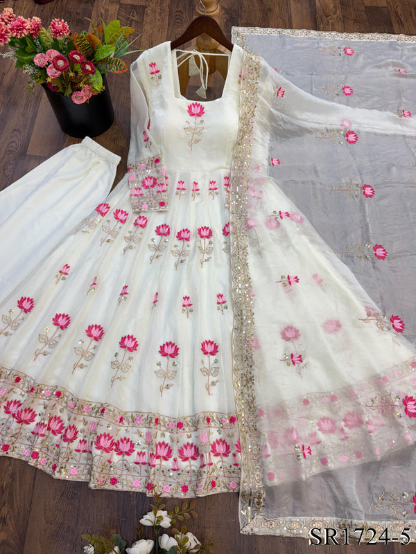 Beautifull Fendy Silk With Embroidery Work Gown