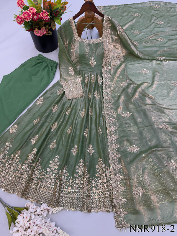 Fendy Silk Gown with Sequin Embroidery & Full Flair Dupatta