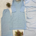 Sky Color Georgette Embroidery Work Top Plazzo