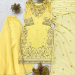 Yellow Color Crunchy Sequience Work Top Pent