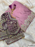 Peacock Teal Fendy Satin Embroidered Saree with Stitched Blouse