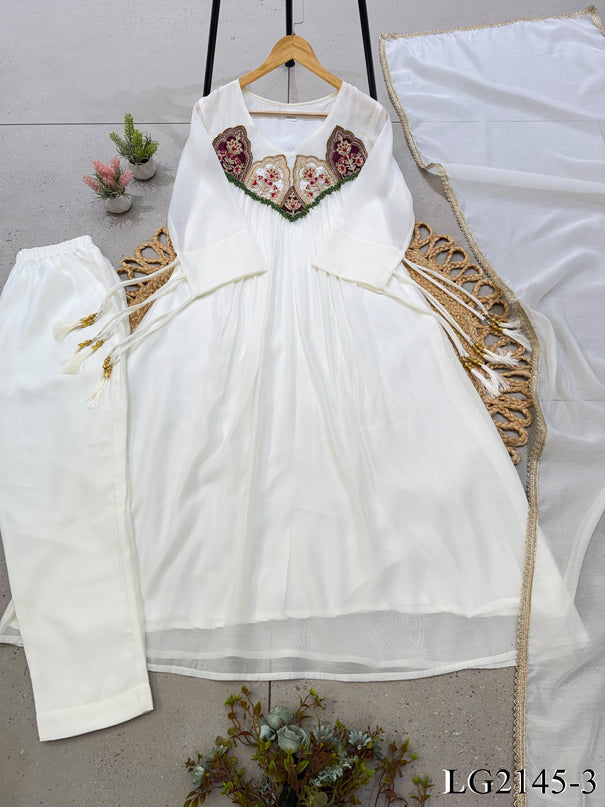 Most Viral Mul Chanderi With Sequience Work Top Pent