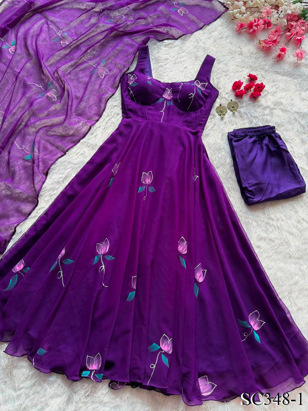 Beautifull Georgette Handprint  Work Anarkali Pent
