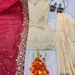 Beige Color Chinon Silk With Embroidery Work Top Bottom