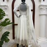 White Color Premium Look Vichitra Sequns Work Anarkali