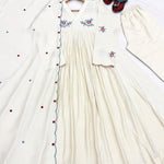 White Color Beautifull Mul Roman Fabric Embroidery Work Kurti