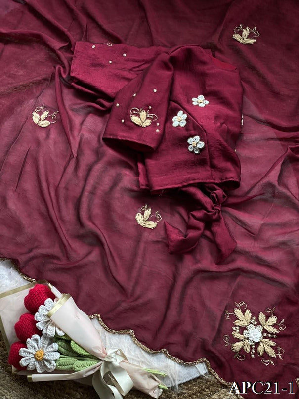 Beautifull Chiffon With Premium Chiffon With Reahsm Work Saree