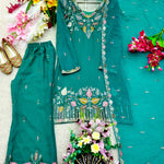Sky Color Moss Silk With Embroidery Sequience Work Top Plazzo