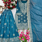 Blue Color Beautifull Gmy Silk With Sequience Work Top Sharara