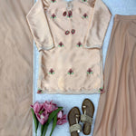 Beige Color Japan Satin With Thread Work Top Plazzo