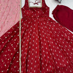 Red Color Jacquard Butti With Fancy Lace Work Anarkali