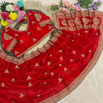 Red Color Soft Shining Embroidery Work Saree