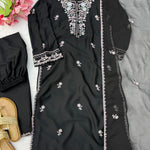 Rayon Satin Top Pant Set with Sequin Work & Dupatta