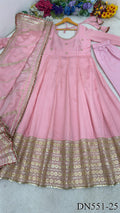 Chinon Silk Embroidered Gown with Sequin Work & Dupatta