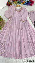 Pink Color Faux Georgette Hand Work Gown