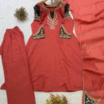 Mul Chanderi Top Palazzo Set with Embroidery & Sequin Work