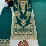 Faux Georgette Top Pant Set with Heavy Embroidery & Sequin Work