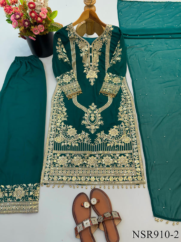 Faux Georgette Top Pant Set with Heavy Embroidery & Sequin Work