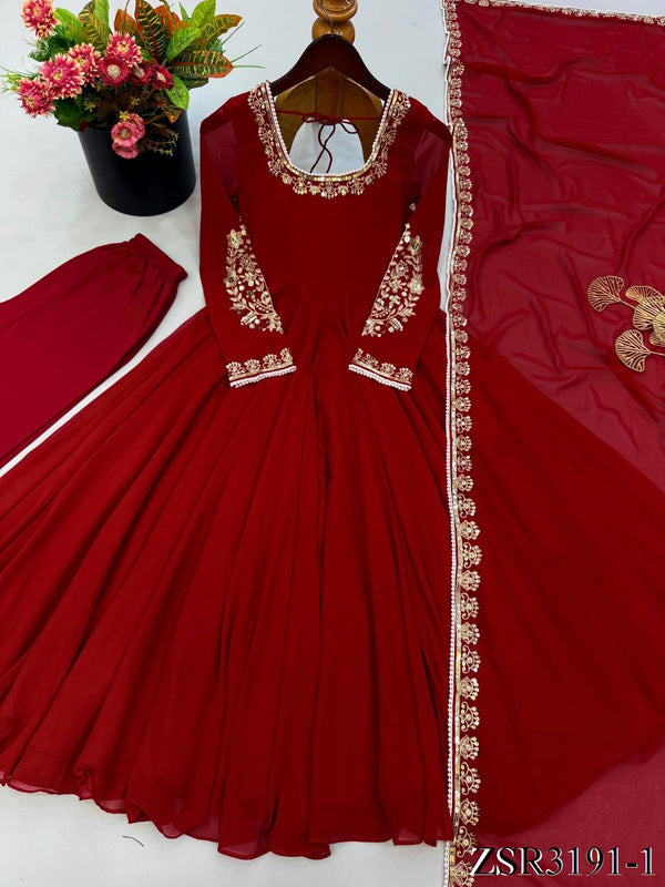 Fox Georgette Gown with Embroidery, Sequin & Moti Work
