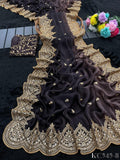 Dual Shaded Fendy Satin Saree with Sequin & Zari Embroidery Work