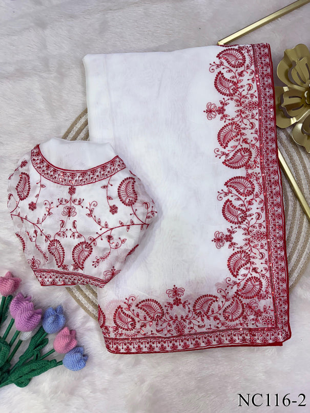 Soft Tebby Silk Saree with Sequin & Thread Embroidery Work