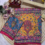 Soft Chinnon Printed Saree with Mirror, Sequin & Diamond Work