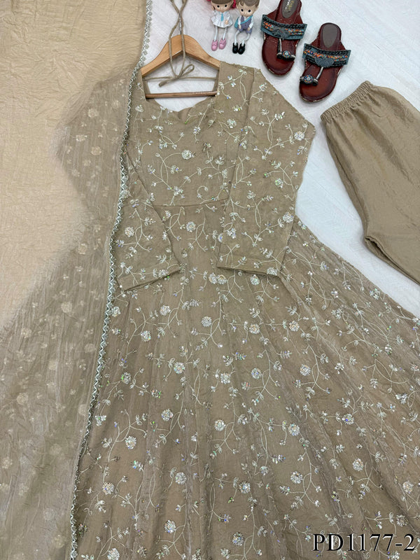 Heavy Fendi Crush Gown with Sequin Embroidery & Lace Dupatta