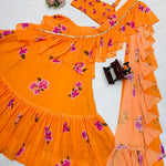 Faux Georgette Lehenga Set with Digital Print & Lace Dupatta