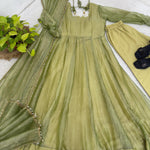 Salsa Silk Crush Gown with Foil Work & Lace Dupatta