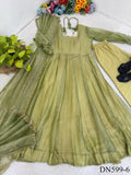 Salsa Silk Crush Gown with Foil Work & Lace Dupatta