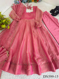 Salsa Silk Crush Gown with Foil Work & Lace Dupatta