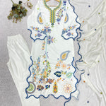 Star Silk Top Pant Set with Mirror Embroidery & Cutwork Dupatta
