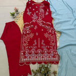 Mul Chanderi Top Pant Set with Embroidery & Cutwork Dupatta
