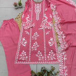 Mul Chanderi Top Pant Set with Embroidery & Cutwork Dupatta