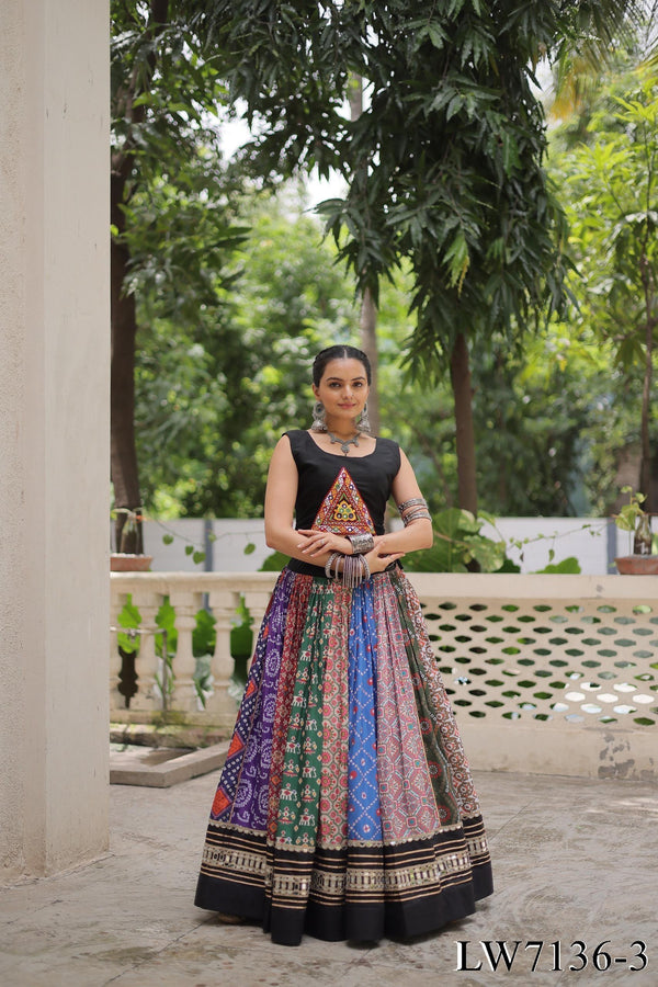 Cotton Printed Lehenga Set with Gota Patti &amp; Kutchi Mirror Work