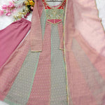 Pure Salsa Crush Gown with Sequin Embroidery, Pant & Fancy Lace Dupatta