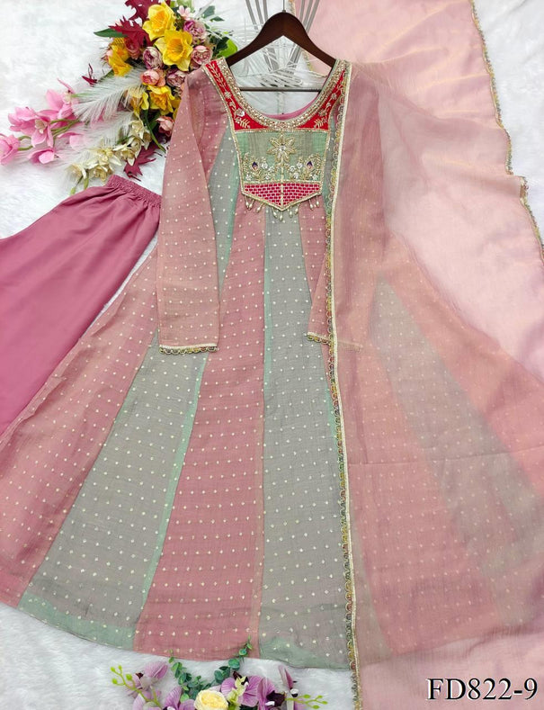 Pure Salsa Crush Gown with Sequin Embroidery, Pant & Fancy Lace Dupatta