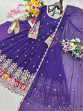 Pure Blooming Georgette Embroidered Gown with Micro Silk Pant & Sequins Dupatta