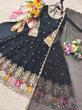 Pure Blooming Georgette Embroidered Gown with Micro Silk Pant & Sequins Dupatta