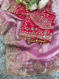 Fendy Satin Embroidered Saree with Matching Stitched Blouse