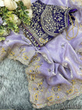 Fendy Satin Embroidered Saree with Matching Stitched Blouse