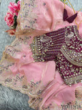 Fendy Satin Embroidered Saree with Matching Stitched Blouse