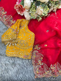 Fendy Satin Embroidered Saree with Matching Stitched Blouse