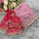 Fendy Satin Embroidered Saree with Matching Stitched Blouse