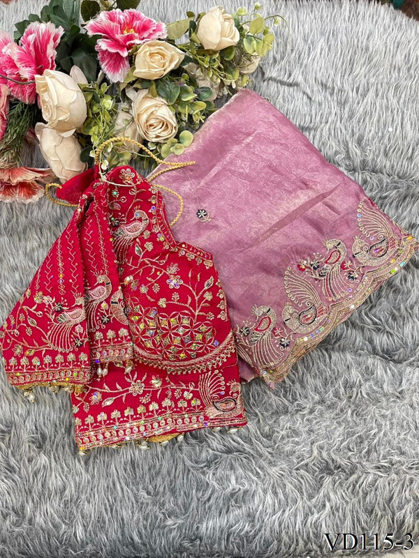 Fendy Satin Embroidered Saree with Matching Stitched Blouse