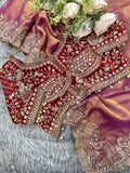Fendy Satin Embroidered Saree with Matching Stitched Blouse