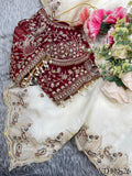 Fendy Satin Embroidered Saree with Matching Stitched Blouse