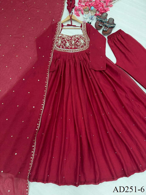 Pure Rangoli Crush Embroidered Gown with Pant & Sequin Dupatta
