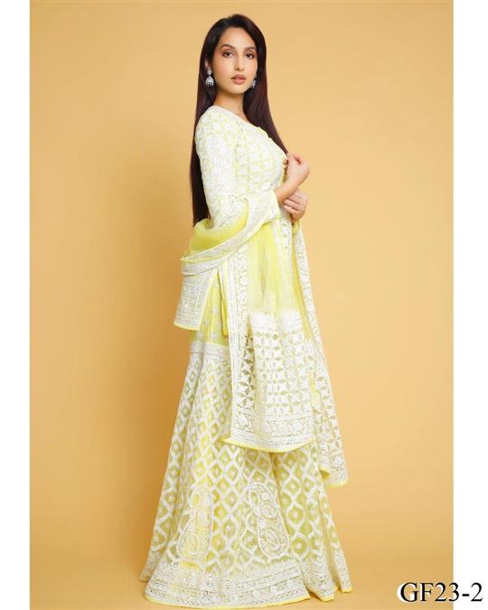 Georgette Embroidery Chine Satin Work Top Plazzo